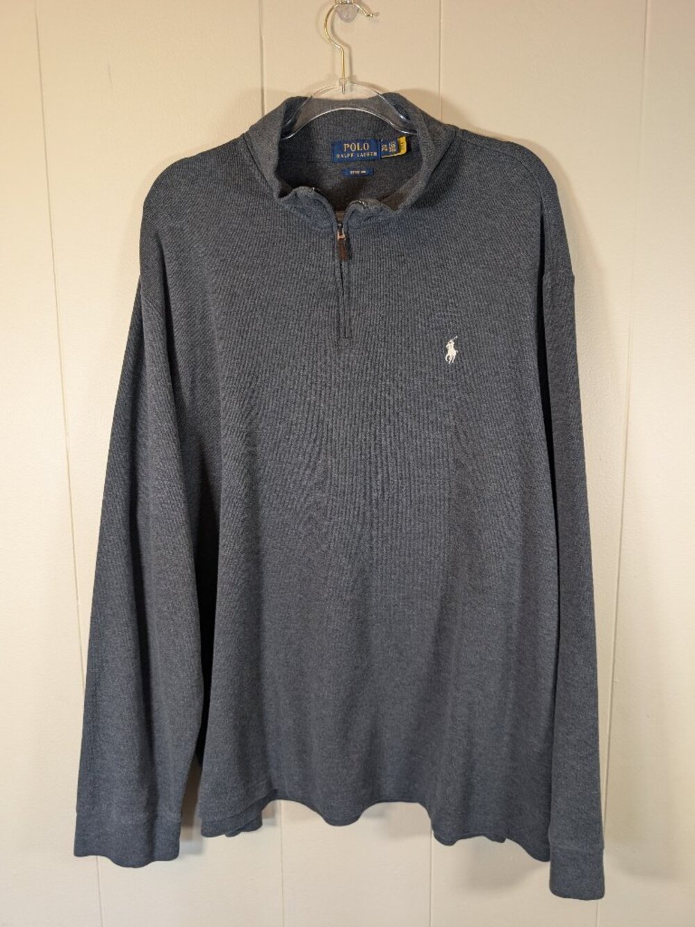 POLO RALPH LAUREN Estate Rib Quarter Zip XXL Gray Cotton Pullover Pony Preppy
